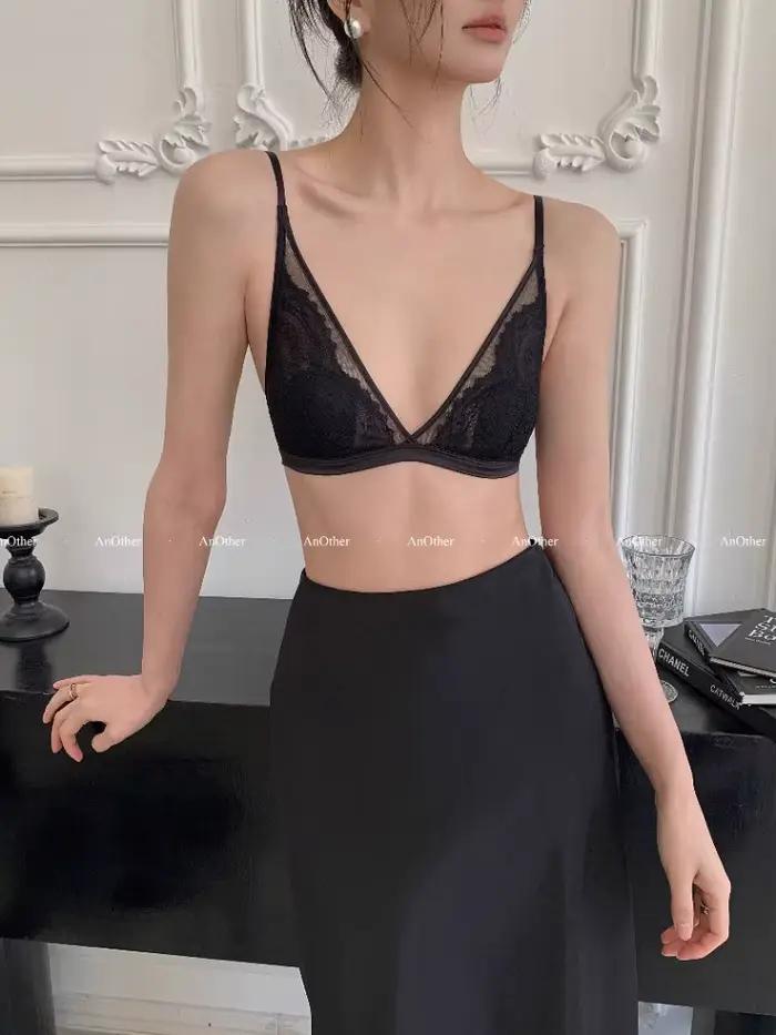 YUQI Soutien-gorge nu ultra fin français | Dentelle en soie de mûrier sans couture pour petit buste | Push-Up