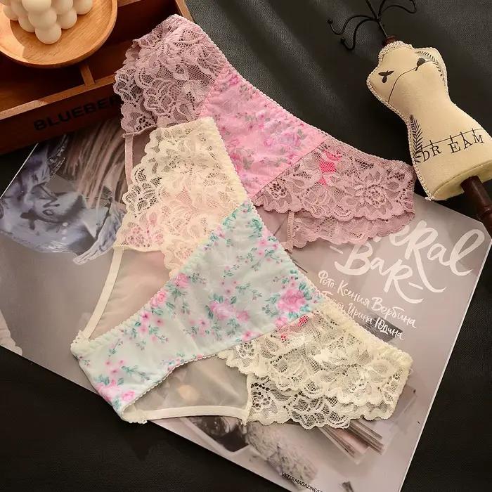Culottes WONTIVE à imprimé floral, maille ultra-fine, élasthanne et dentelle, lingerie intime pour femmes, taille unique, féminité discrète, confort toute la journée