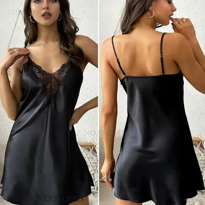 Mode noir jarretelle chemise de nuit vêtements