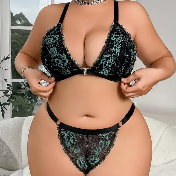 Femmes grande taille lingerie sexy dentelle bord soutiens-gorge et pantalons deux pièces ensembles confortable grand