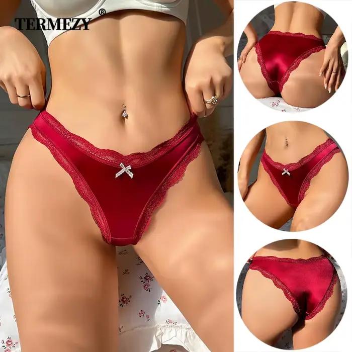 TERMEZY Lingerie féminine confortable en satin de soie ajourée