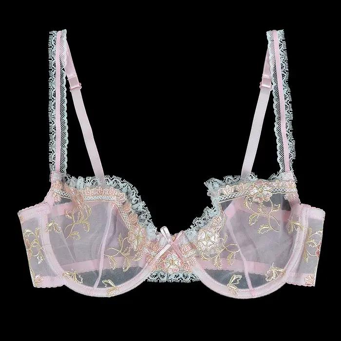 Soutien-gorge en dentelle transparente sexy pour femmes grande taille broderie fleur polyester élasthanne occassions spéciales romantiques