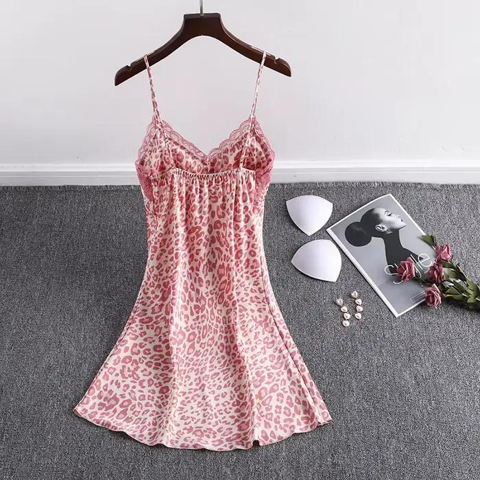 Chemise de nuit en dentelle imprimée léopard pour femmes