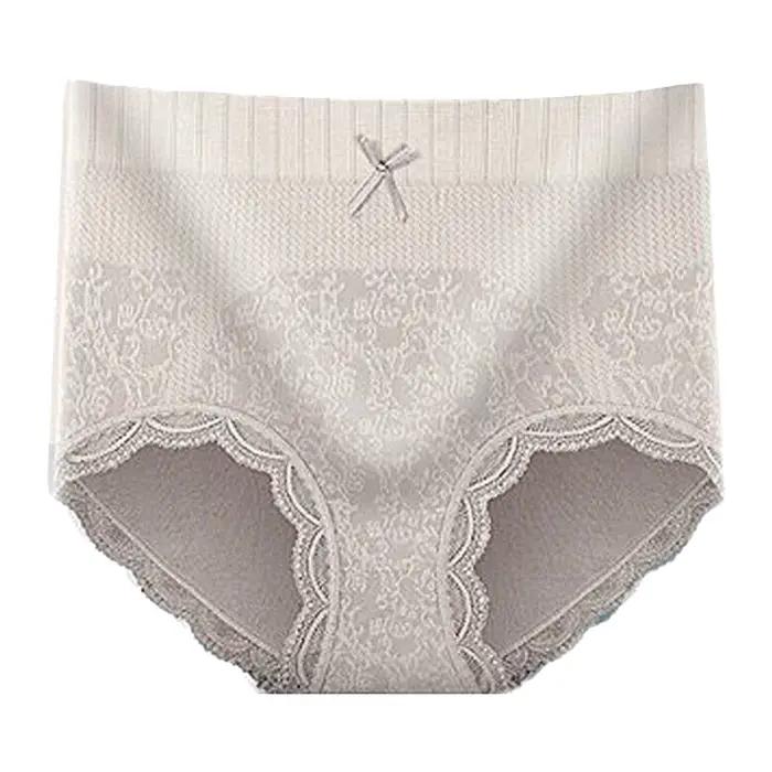 Culotte en dentelle taille haute soulève-fesses pour femmes, sous-vêtements confortables et élégants, matière coton polyester acrylique, pour occasions spéciales et quotidienne
