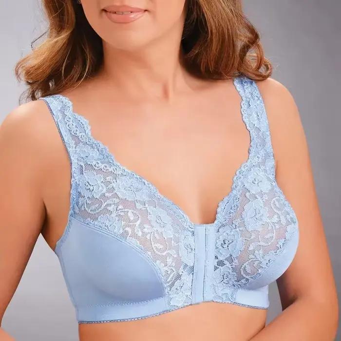 Grande taille dentelle soutien-gorge femme solide noir blanc fermeture avant Bralette