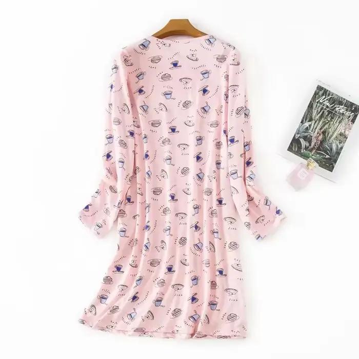 Tricoté coton femmes grande taille Lingere chemise de nuit chemise de nuit ample à manches longues robe de nuit mignon dessin animé maison robe vêtements de nuit sexy