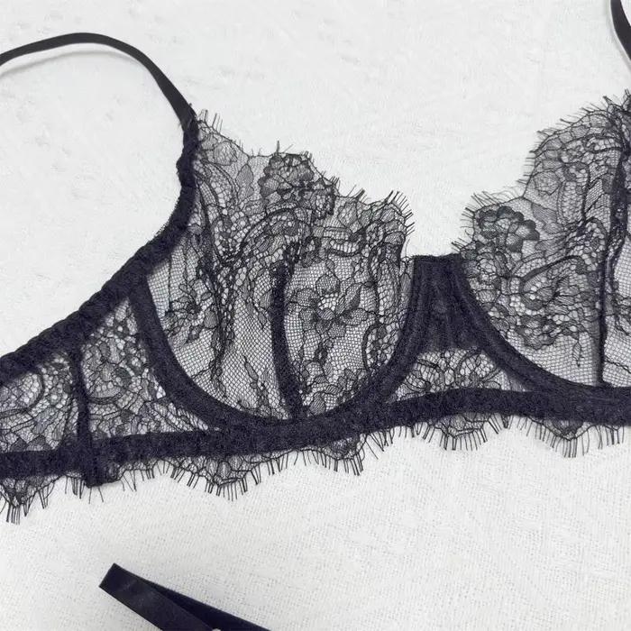 Ensemble soutien-gorge et culotte en dentelle transparente pour femmes