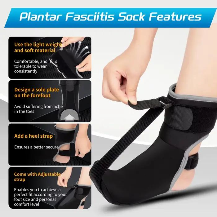 Chaussette d'attelle de nuit pour fasciite plantaire avec boule de massage pour soulager la fasciite plantaire, attelle de fasciite plantaire douce et confortable