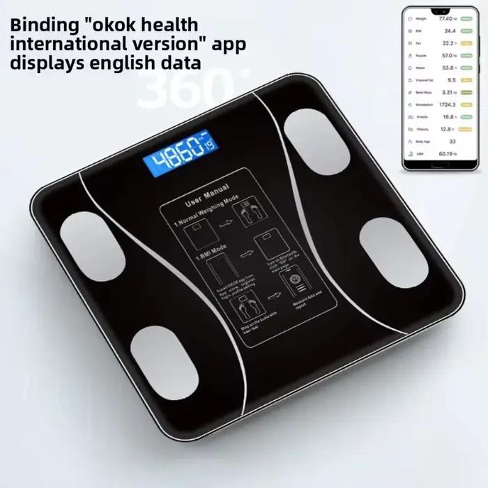 Balance connectée intelligente rechargeable 26x26cm avec écran LCD et application pour la mesure de la graisse corporelle à domicile