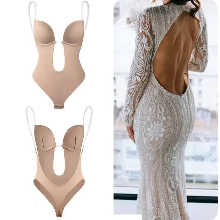 Corset Push-Up Rembourré à Bretelles Transparentes et Col en V Profond pour Femme