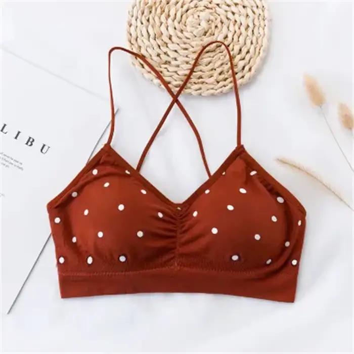 Soutien-gorge Push-Up dos nu à pois pour femme, sous-vêtement de sport, col en V, sans couture, sexy