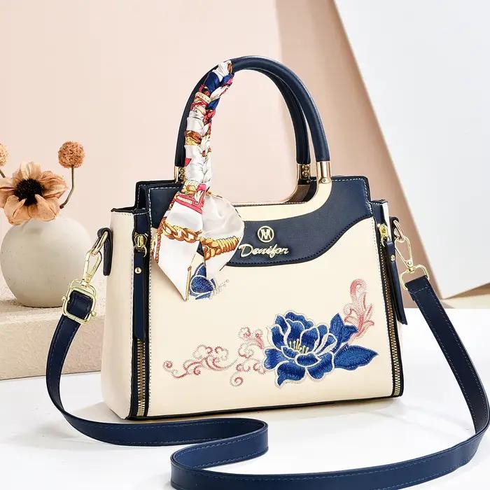 Sac à main pour femme de grande capacité brodé, cadeau pour la fête des mères, style minimaliste urbain, sac fourre-tout, sac bandoulière pour femme