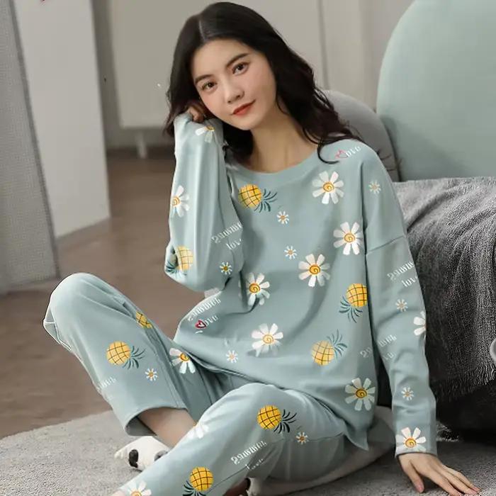 Pyjamas pour femmes printemps/automne : Ensemble de vêtements de détente à manches longues pour filles