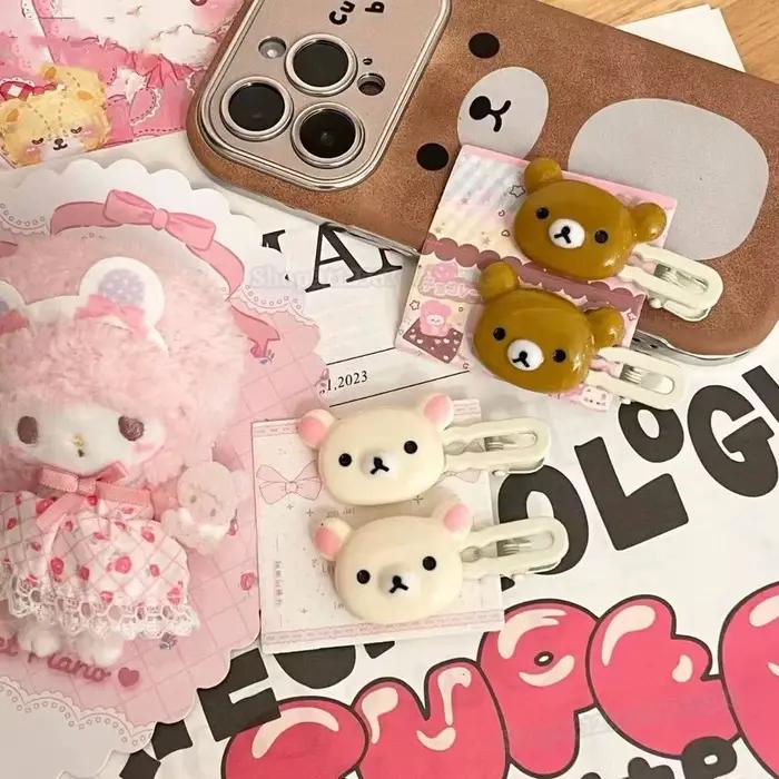 Pince à cheveux mignonne Easy Bear pour filles, accessoire de coiffure Rilakkuma, pince à cheveux dessin animé Easy Bear, pince à franges Lazybear, accessoires capillaires