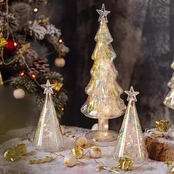 Arbre de noël en verre nacré Led, ornement de table esthétique de luxe moderne, veilleuse scintillante, décoration de Shopping pour la maison