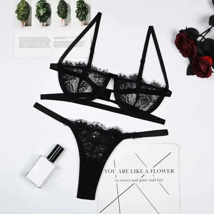 Ensemble de lingerie sexy pour femme en dentelle transparente