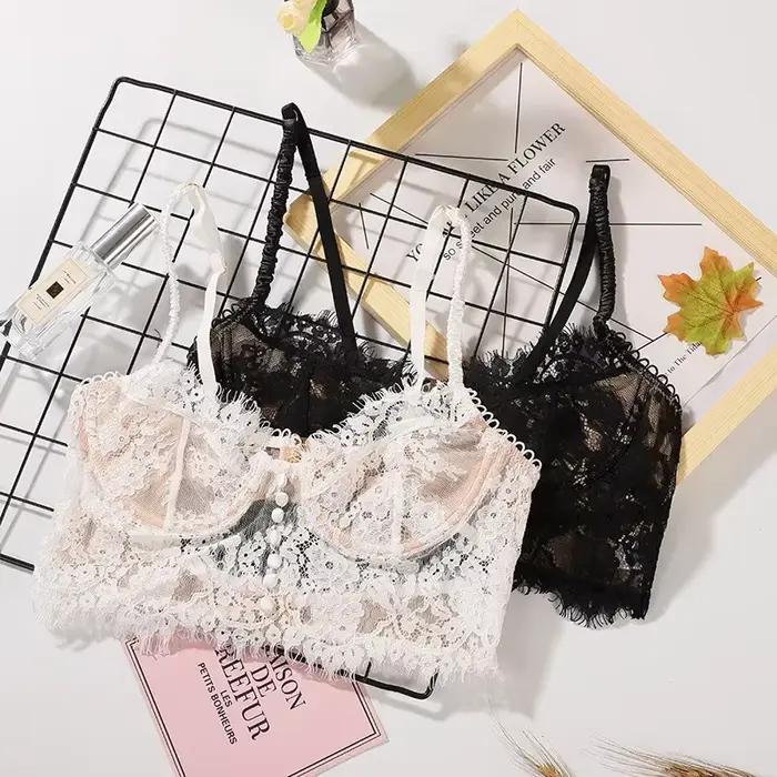 Sexylacetank Soutien-gorge dos ouvert pour femme Style vintage avec anneau en acier Lingerie bustier ultra-mince à la mode
