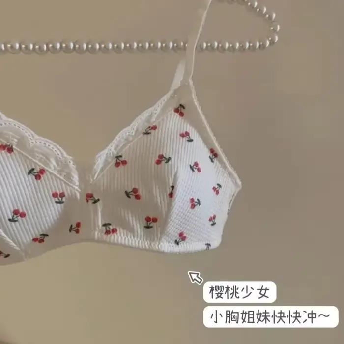 Soutien-gorge pour fille coréen simple en dentelle à imprimé cerise
