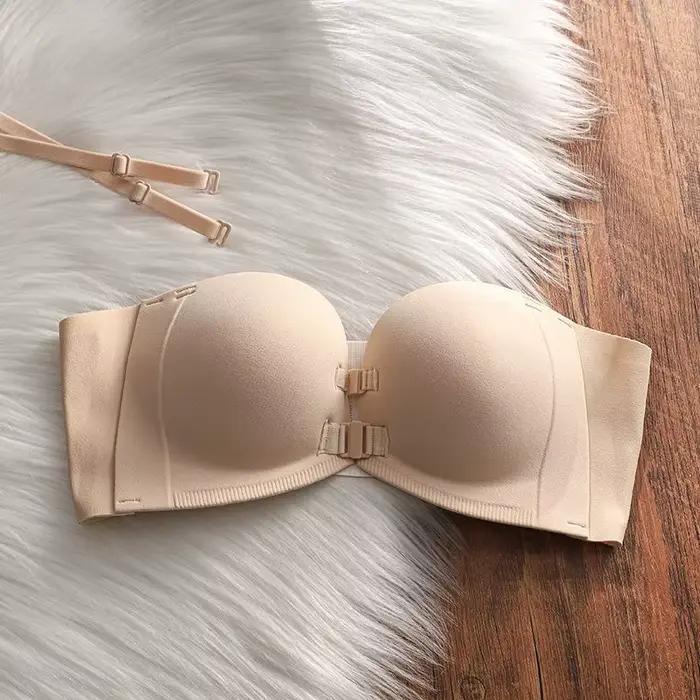 Nouveau style : Soutien-gorge sans bretelles à fermeture frontale pour femme – style bandeau, rehausse et centre les petites poitrines, évite les échappements latéraux