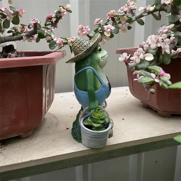 Statue de grenouille amusante pour jardin, ornement en résine pour pot de fleurs, pot créatif pour plantes succulentes, décoration intérieure et extérieure