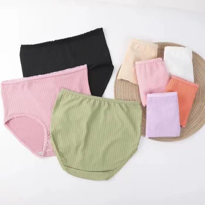 Women Panties Girl Plus Size Underwear High Waist Briefs Breathable Solid Color Soft Female Lingerie Ruffles Decoration