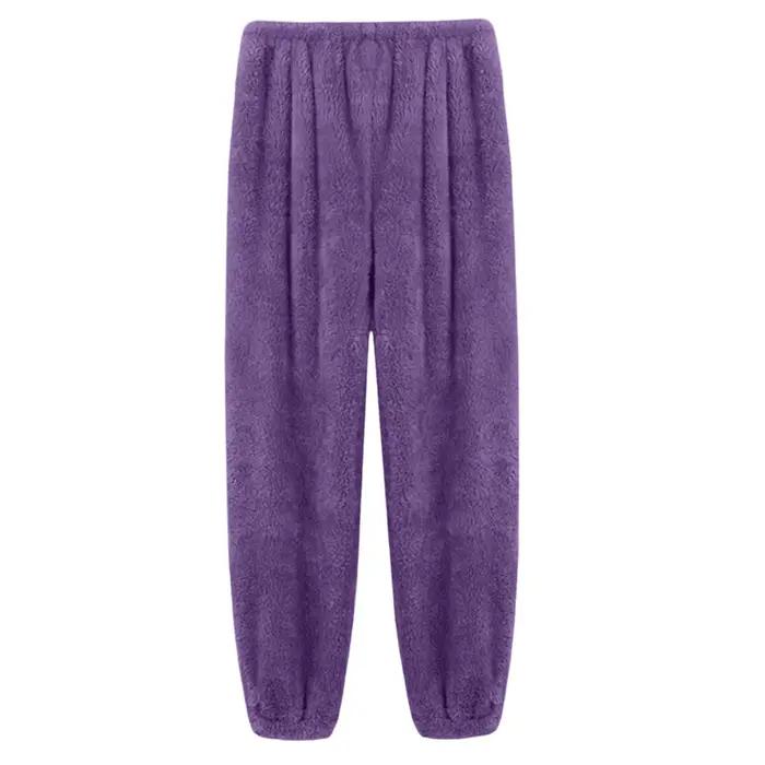 Femmes velours pyjama pantalon taille élastique maison décontracté chaud laine