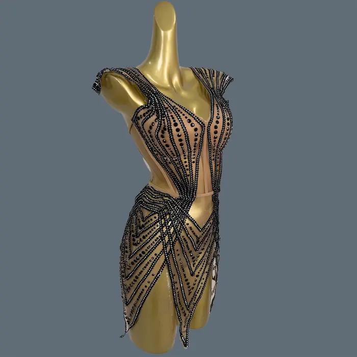 Jianrui – tenue de soirée scintillante avec strass noirs