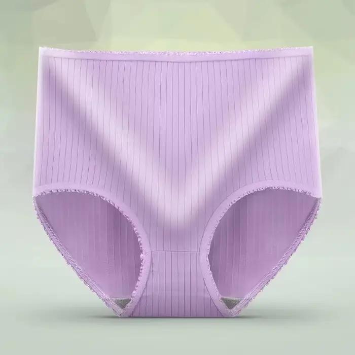 Women Panties Girl Plus Size Underwear High Waist Briefs Breathable Solid Color Soft Female Lingerie Ruffles Decoration