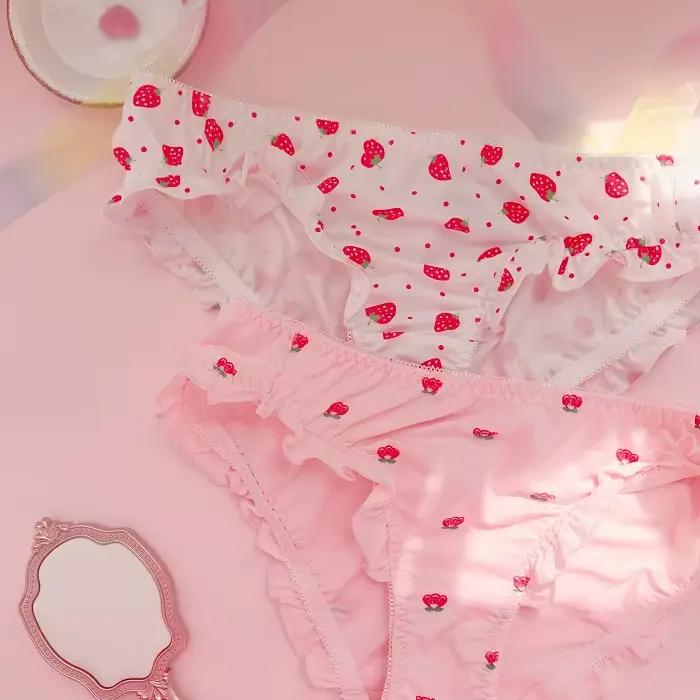 Ensemble soutien-gorge et culotte en soie de lait japonaise imprimé fraise