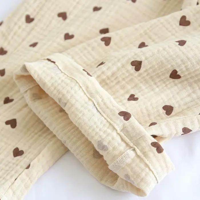 Femmes Pyjamas 2 pièces ensemble 100% coton gaze à manches longues pantalon mignon ours imprimé