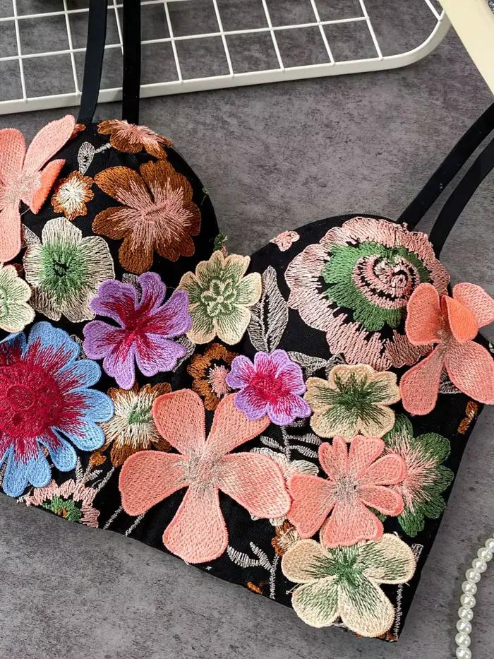 Foamlina 3D Floral minceur haut à licou soutien-gorge femmes 2025 été européen romantique lourd embelli culture Corset Bustier Club