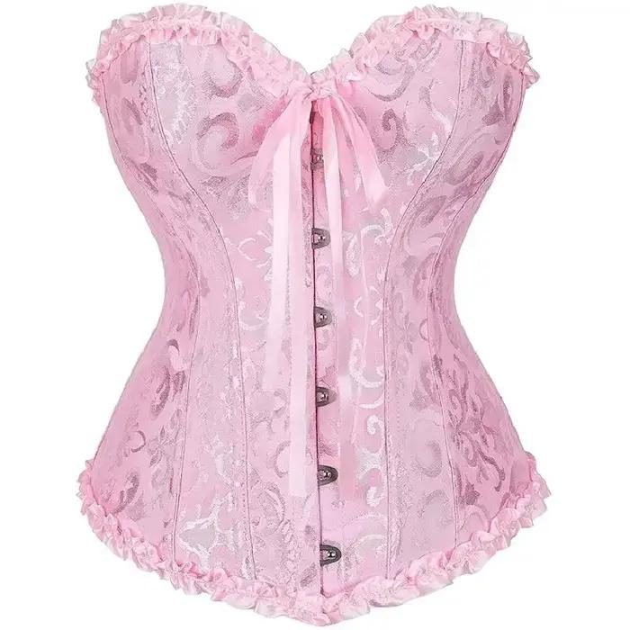 Femmes haut Corset Jacquard surbuste Bustier victorien Sexy à lacets Lingerie florale Korset Vintage gothique Basques Costume