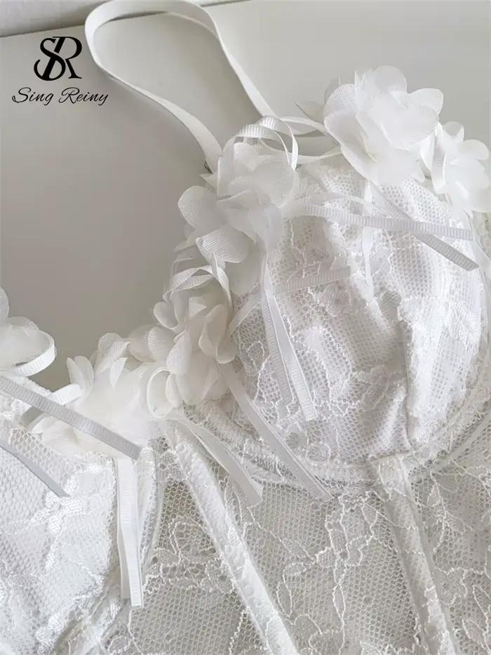 SINGREINY 3D Floral Sexy pure Lingerie haut dames dentelle épissure moulante polyvalent Camisole français romantique Hotsweet Corset gilet