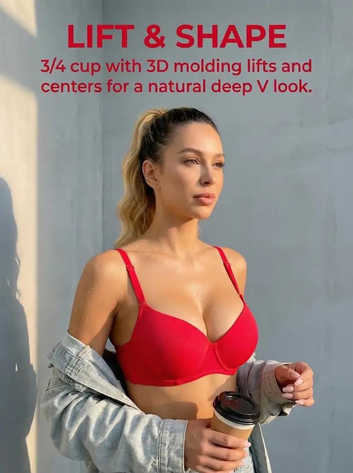 Soutien-gorge sexy rouge 3/4 coupe pour femme