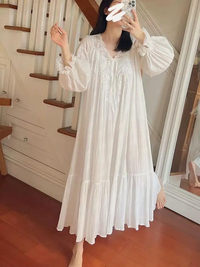 Chemise de nuit longue à manches longues pour femme