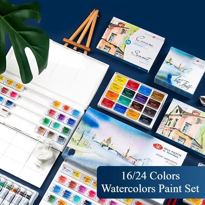 Ensemble de peinture pour aquarelles, 16/24 couleurs, nuits blanches, Sonnet, artistes, couleurs vives et vives, casseroles complètes, boîte en Carton de 2.5ml pour dessin d'étudiant