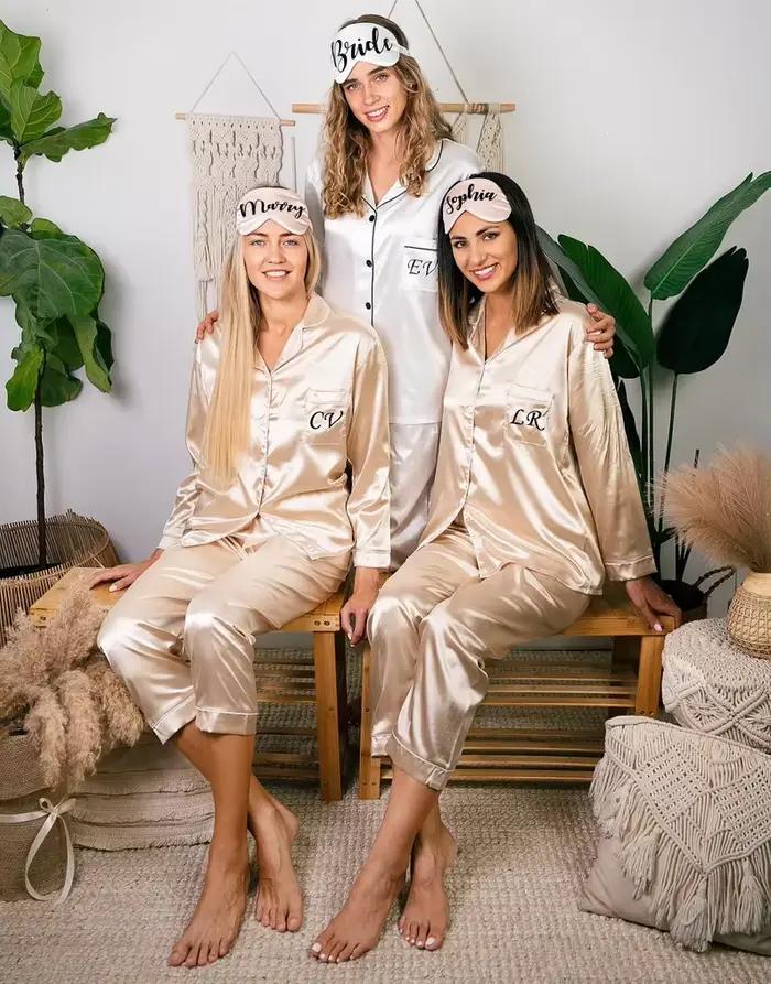 Pyjama en soie rayonne personnalisable pour demoiselle d'honneur, enterrement de vie de jeune fille, occasions spéciales et mariage