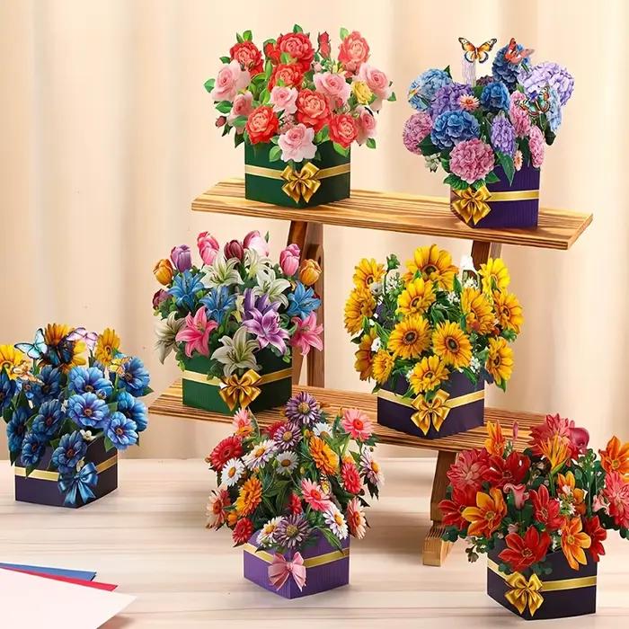Carte pop-up 3D pour la fête des mères, bouquet de fleurs, carte de vœux pour maman, cadeau artisanal DIY pour la fête des mères, fournitures de décoration