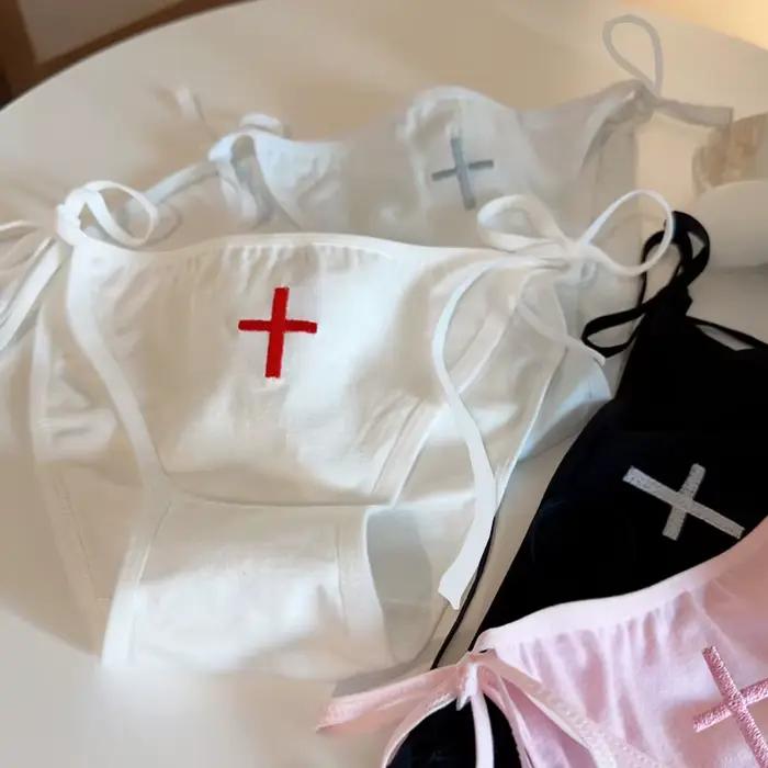 Sous-vêtement imprimé croisé à lacets pour cosplay d'infirmière