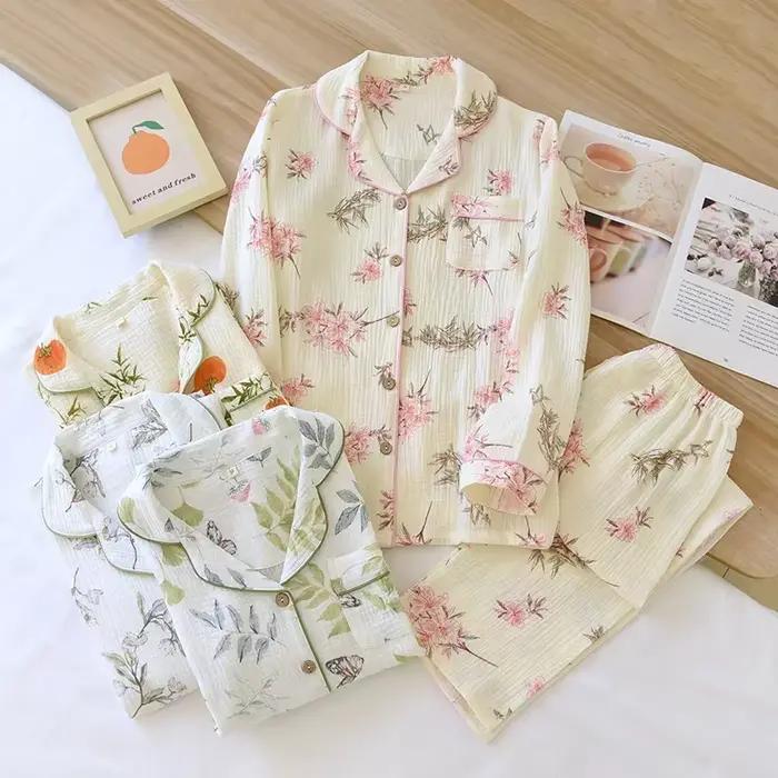 Ensemble pyjama doux et mignon à manches longues pour femmes, en coton, Double couche, pantalon Long quatre saisons, ensemble de vêtements pour la maison
