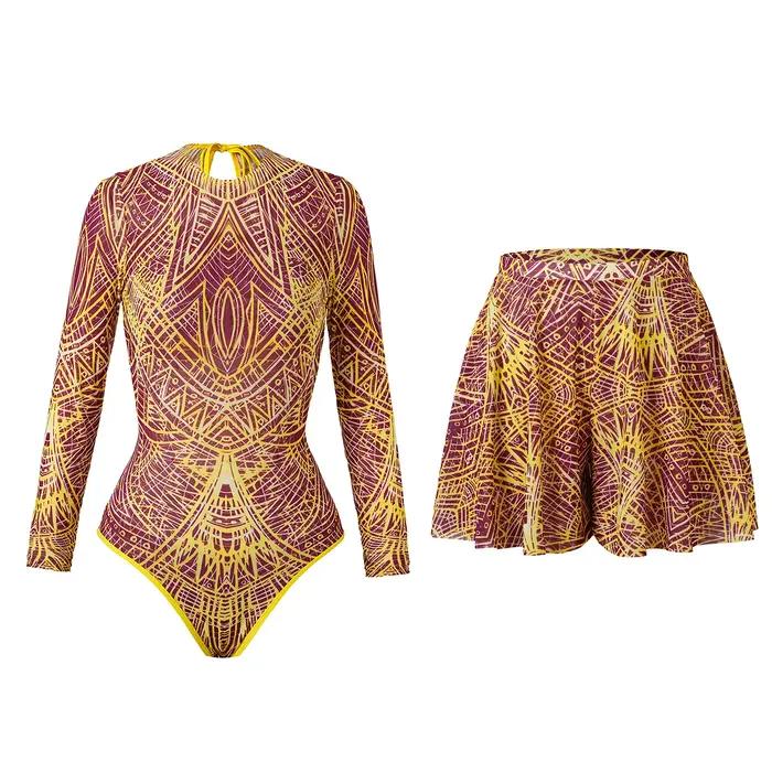 Maillot de bain en maille avec pantalons longs et robe de bain, manches longues, vêtements de plage en maille, Sexy, taille haute, vêtements de plage intelligents, nouvelle collection 2025