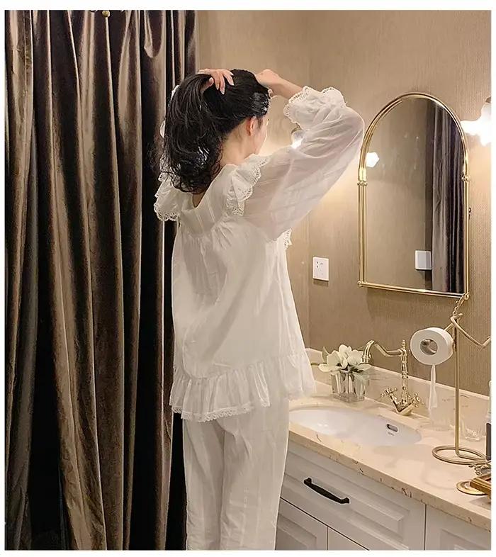 Ensembles de pyjama à col en V princesse Lolita pour femmes