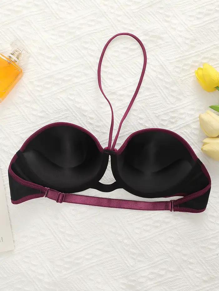 Soutien-gorge sexy papillon brodé suspendu au cou pour femme avec anneau en acier rassemblement push up confortable