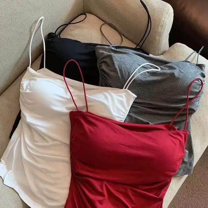 Camisoles d'été débardeurs femmes avec soutien-gorge intégré sangle réservoirs gilet sans manches t-shirts haut court