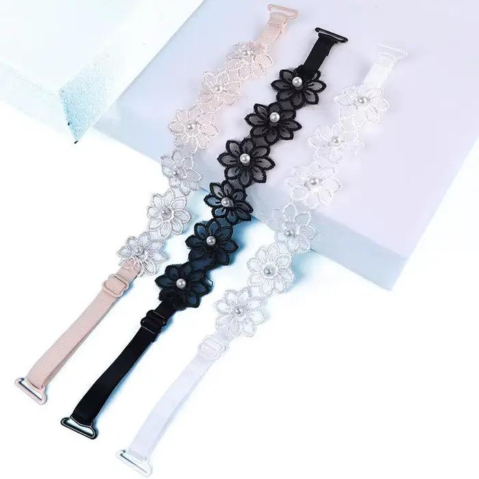 Bretelles de soutien-gorge en dentelle et perles, longueur réglable, texture douce, parfaites pour les robes épaules dénudées, usage quotidien décontracté