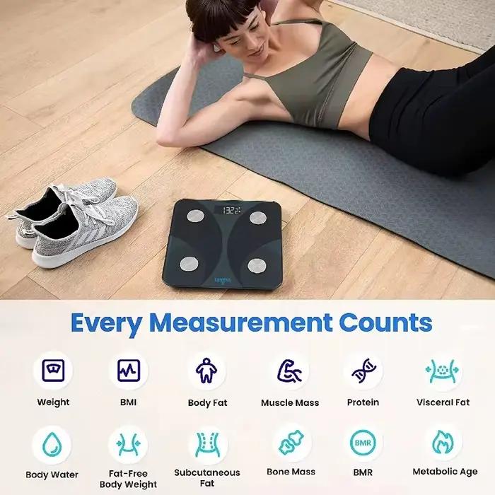 Meilleure balance connectée intelligente pour salle de bain, en verre trempé, sans fil, avec application, pour peser le poids corporel, la graisse et l'IMC, capacité 180 kg / 396 lb