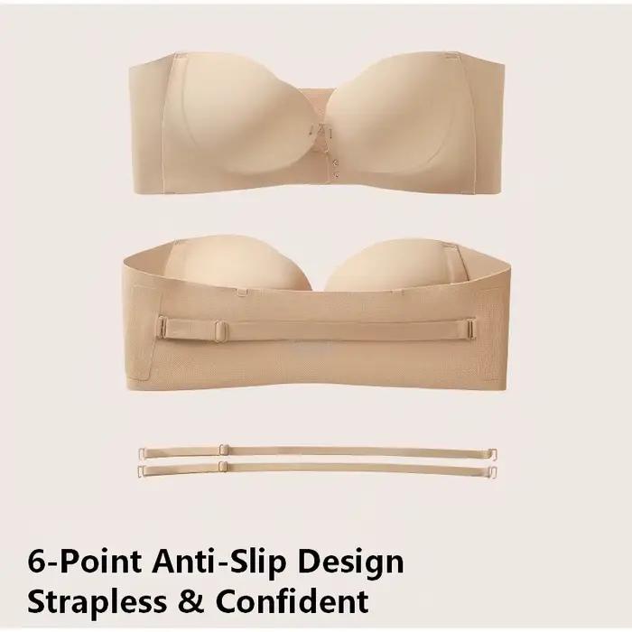 Soutien-gorge sans bretelles sans fil pour femme, double boucle avant, antidérapant, 3 niveaux, coupe pétale, décolleté en V profond, sans couture, multi-positions, push-up avec bretelles