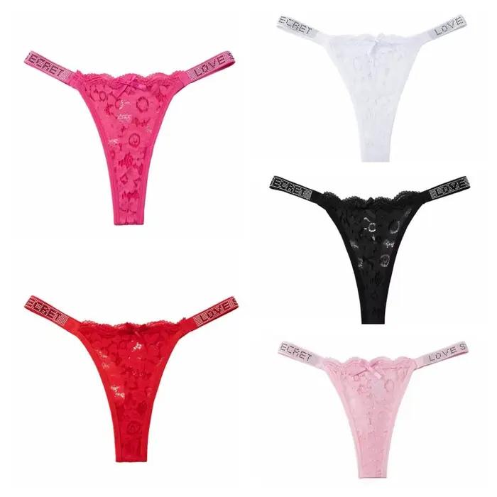 Culotte string brodée en dentelle cristal à fleurs
