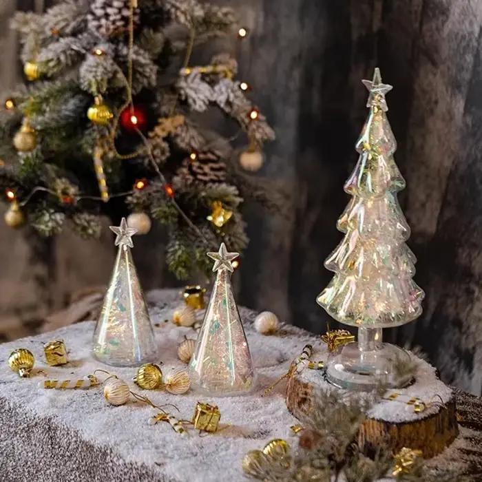 Arbre de noël en verre nacré Led, ornement de table esthétique de luxe moderne, veilleuse scintillante, décoration de Shopping pour la maison