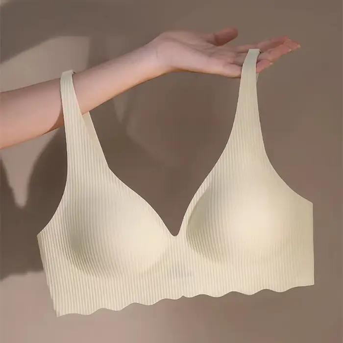 Soutien-gorge sans couture pour femmes, petite poitrine, design creux, sous-vêtements, une pièce, motif rayé, confortable, sexy, maintien optimal, polyvalence des couleurs